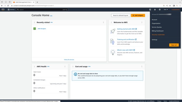 AWS Console Homepage