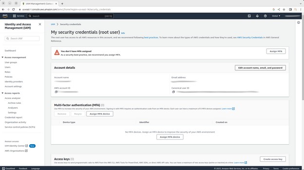 Root User Security Credentials